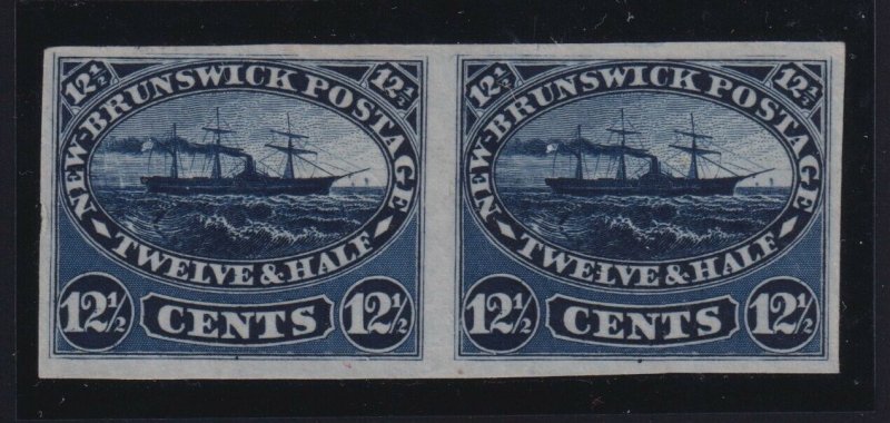 New Brunswick SC #10P (1860) 12-1/2c Azul Oscuro buque de vapor par prueba de placa Muy Fino 