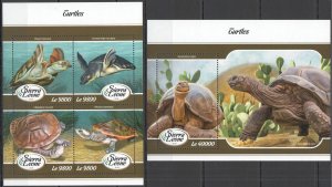 HM1587 2018 SIERRA LEONE TURTLES MARINE LIFE REPTILES FAUNA #9250-3+BL1379 MNH