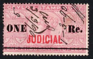 Ceylon Judicial BF61 1r on 1000r rose SCARCE