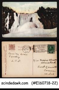 CANADA - 1913 MONTMORENCY FALLS IN WINTER PICTURE POST TO USA WITH KGV STAMP