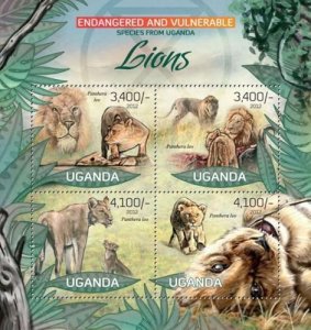 Uganda 2012 ENDANGERED SPECIES LIONS Sheet Perforated Mint (NH)