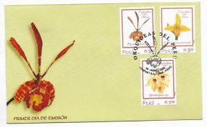 PERU 2002 ORCHIDS OF PERU FLOWERS FLORA, SET OF 3 VALUES ON DECORATED FDC XF!