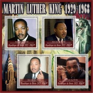 Stamps. Famous People. Martin Luther King 2022 year 1+1 sheets perforated Benin