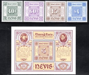 Nevis - 1990 Thurn und Taxis Postal Service Commemorat Set & MS MNH** SG 541-545