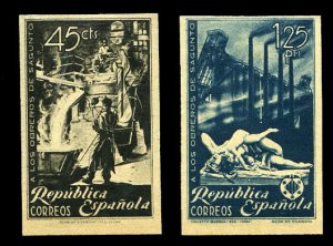 Spain #604-605var (Ed. 773-774s) Cat€190, 1938 Workers of Sagunto, imperf. ...