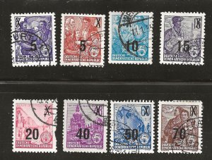 GERMANY, DDR  #216-223 USED OVERPRINT SET 1954