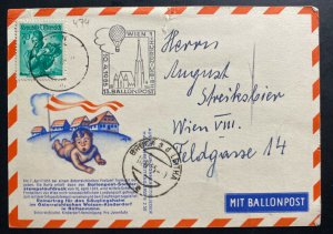 1955 Bruck Balloon Flight Airmail Postcard First Day Cover FDC To Vienna Austria 