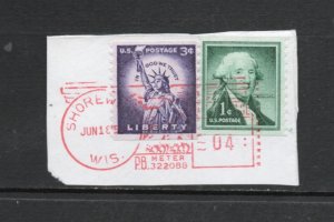 Metered postage over 1054, 1057 & 4 cent P.B metered used on paper June 18, 1959