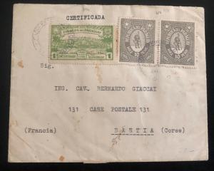 1937 Asuncion Paraguay Italian Legation Official Cover To Bastida Corsica