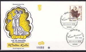 Germany, Scott cat. 9n415. Composer W. Kollo issue. First day cover. ^