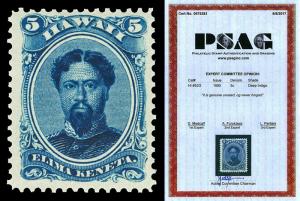 Hawaii Scott 52C 1890 5c Kamehameha V Issue Mint F-VF NH Cat $280 w/ PSAG CERT!