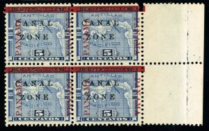 USAstamps Unused VF US 1904 Canal Zone Broken Letter Var Block Scott 12 OG MLH 
