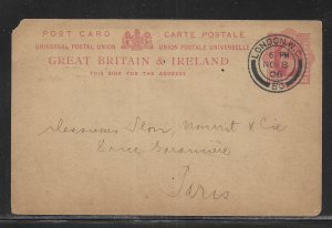 Great Britain Postal Stationery Postcard H&G 30 Used 1904 to Paris (z2)