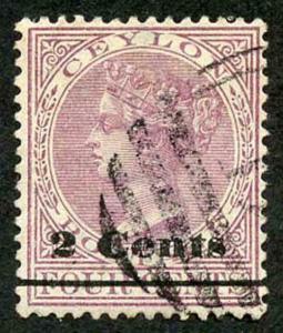 Ceylon SG206 2 Cents (SG type 33) on 4c rosy mauve fine used