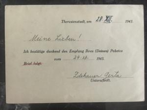 1943 Germany Theresienstadt Concentration Camp Postcard Cover Package Receipt KZ