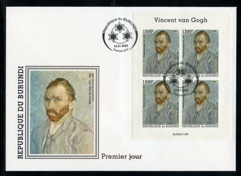 BURUNDI 2022 VINCENT van GOGH SELF PORTRAIT SHEET FDC