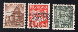 Belgium 1948 1.20 Industry, 1.75 Agriculture, 1.75 Arts, Scott 375, 377-378 used