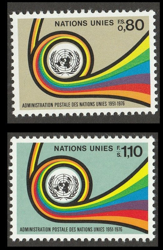 United Nations 61-62 Geneva 25th Anniversary Postal Administration set MNH 1976