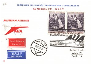 Austria Austrian Airlines Salzburg to Vianna 1963 1st Flight Cover