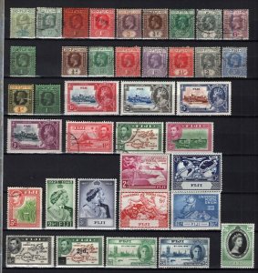 Fiji E7-GVI Group of 38 Stamps Mint-Used, GV Jubilee, GVI Wedding etc CV$150