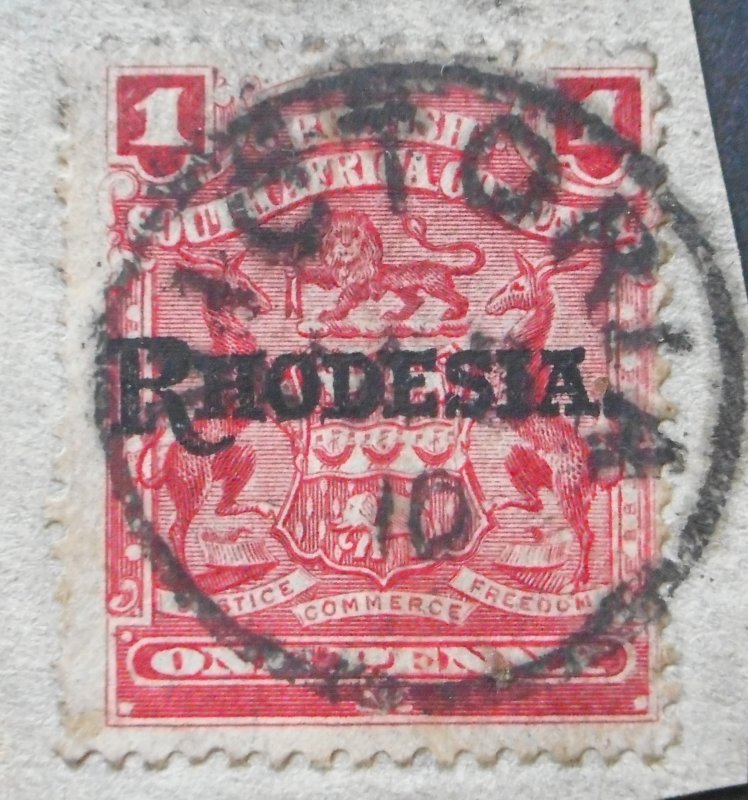 Rhodesia 1898 1d with Victoria Blank Base (SC) postmark