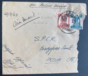 1942 Indian FPO Nicosia Cyprus On His majesty Service Airmail Cover To Indian