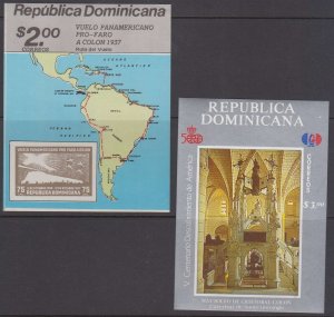 DOMINICAN REPUBLIC 1987-92 FOUR SOUVENIR SHEETS TWO ON PIECES & UNUSES COLUMBUS+ 