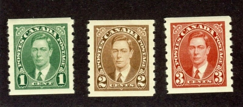 3x Canada George VI Mufti coils No. 238-239-240 MH VF Cat. Value = $24.00