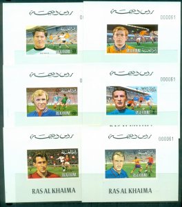 Ras Al Khaima 1972 Mi#745-750 European Football Players 6xDLMS pale green bac...