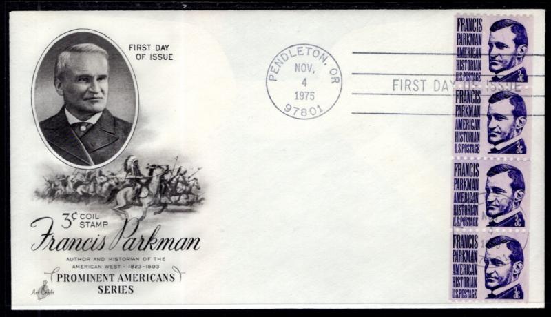 US 1297 Francis Parkmen Coil Line Pair Artcraft U/A FDC 