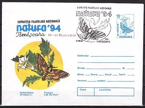 Romania, 1994 issue. 12/SEP/94. Moth Cancel on Moth Postal Envelope. ^