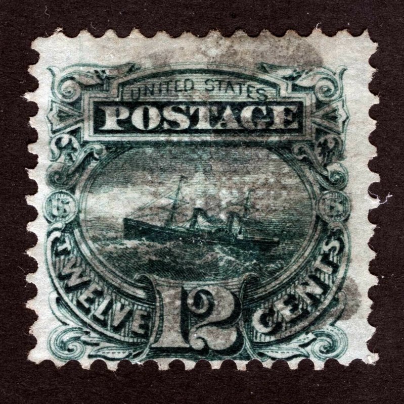 US Sc 117 Green 12¢ 1869 G Grill Black Cork Cancel *Oak Lot