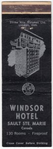 Canada Revenue 1/5¢ Excise Tax Matchbook WINDSOR HOTEL Sault Ste. Marie, Ont.