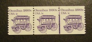 Scott 1897, 1 cent Omnibus, PNC3 #2, MNH Transportation Coil Beauty