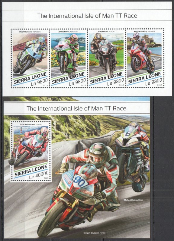 HM1503 2018 SIERRA LEONE MOTORCYCLES ISLE OF MAN TT RACE #9919-2+BL1492 MNH