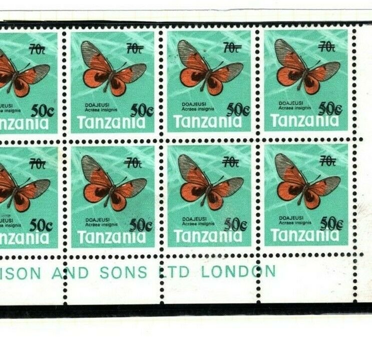 TANZANIA BUTTERFLIES ERROR Stamp *Double Overprint* 1979 Block{12} UM MNH MC142