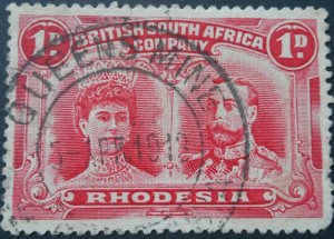 Rhodesia Double Head One Penny with QUEENS MINE Broken A of APR (DC) postmark