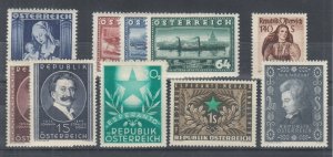 Austria Sc 377//609 MLH. 1936-1956 issues, 10 different F-VF
