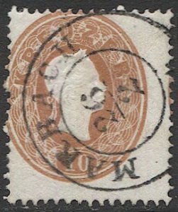 AUSTRIA 1861 Sc 15  10kr  Misperf with complete MARBACH  postmark/cancel