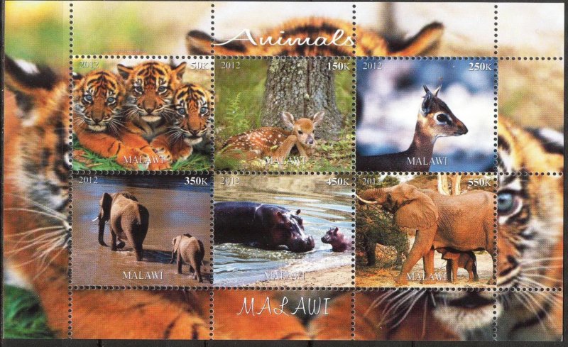 Malawi 2012 Tigers Elephants Deer's Hippopotamus MNH Cinderella !