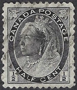 Canada #74 1/2¢ Queen Victoria (1898). Black. Fine centering. Used.