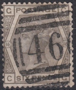 Great Britain Sg147 6d Grey Pl 16 Cv £90   CG