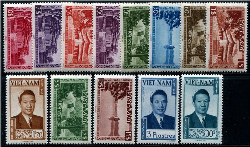 HERRICKSTAMP VIET NAM Sc.# 1-13 1951 Emperor Bao Dai Immaculate Set Mint NH