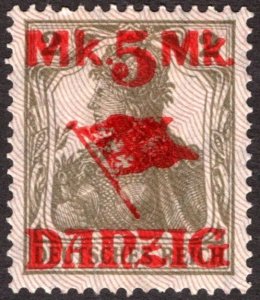 1920, Danzig 5Mk, MH, Well Centered, Sc 29b