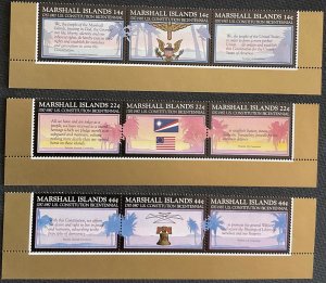 Marshall Islands #145a 148a 151a MNH 3 Strips of 3 US Constitution SCV $4.75 L37