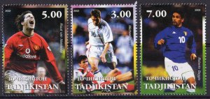 Tadjikistan 2002 WORLD CUP KOREA-JAPAN  RONALDO-OWEN-BIAGGIO Set (3) MNH