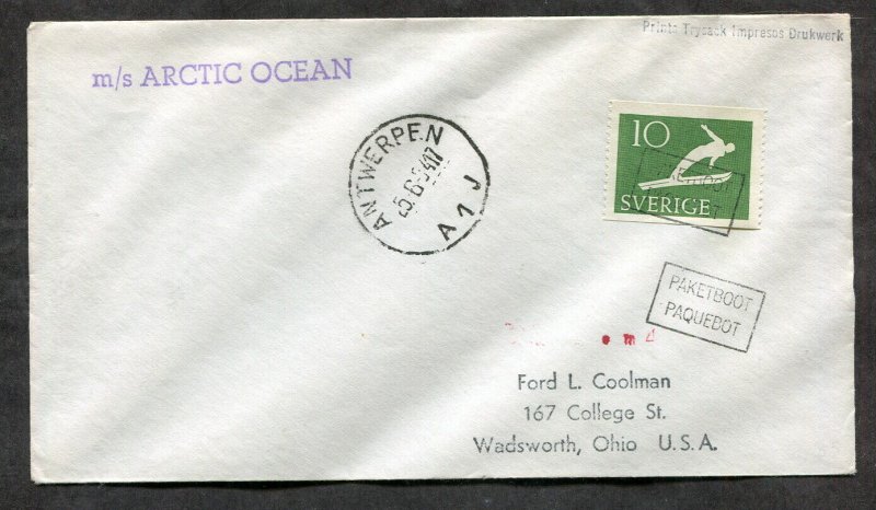 p60 - SWEDEN 1954 PAQUEBOT Cover to USA. Ship M/S ARCTIC OCEAN