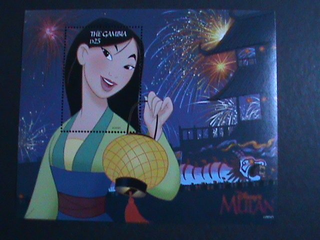 THE GAMBIA-1998-FAMOUS DISNEY CARTOON-MULAN-FEMALE SOLDIER MNH S/S VERY FINE
