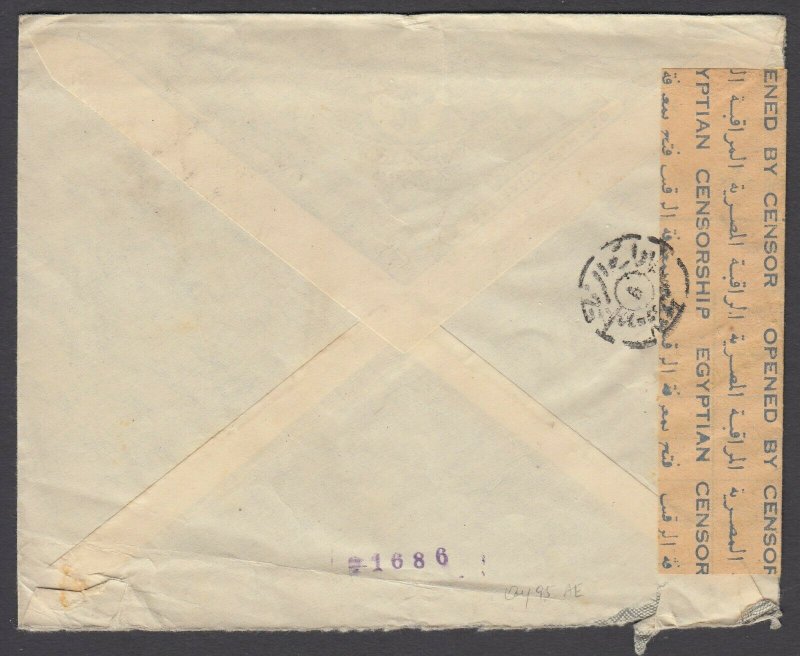 Egypt 1943 Censored Air Mail cover from Cairo to NATAL