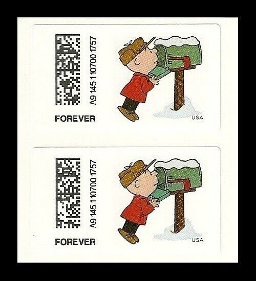 US CVP93 Charlie Brown Christmas Kiosk ATM forever vert pair (2 stamps) MNH 2015